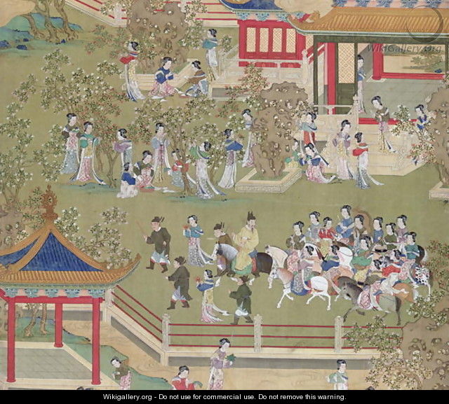 Emperor Yang Ti (581-618) strolling in his gardens with his wives, from a history of Chinese emperors - Anonymous Artist