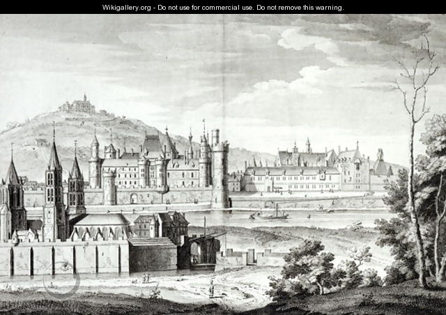View of the Abbey of Saint-Germain-des-Pres, the Louvre, Petit Bourbon, Montmartre and the Seine in 1410 - Jean Chaufourier