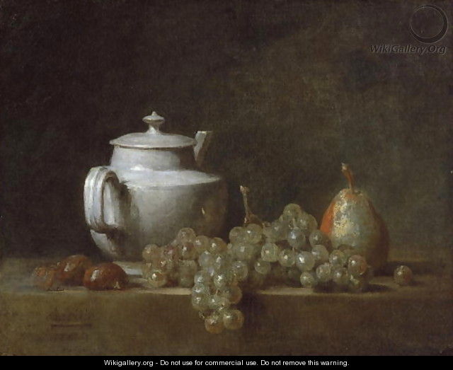 Still Life with Tea Pot, Grapes, Chesnuts, and a Pear, c.1764 - Jean-Baptiste-Simeon Chardin