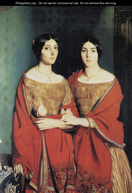 The Two Sisters, or Mesdemoiselles Chasseriau: Marie-Antoinette-Adele (1810-69) and Genevieve (Aline) (1822-71) sisters of the artist, 1843 - Theodore Chasseriau The Two Sisters, or Mesdemoiselles Chasseriau: Marie-Antoinette-Adele (1810-69) and Genevieve (Aline) (1822-71) sisters of the artist, 1843 - Theodore Chasseriau