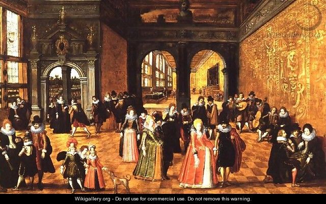 A Palace Interior with Ladies and Gentlemen dancing and Playing Music - Louis de Caulery