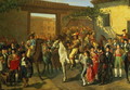 Horses in a Courtyard by the Bullring before the Bullfight, Madrid, 1853 - Manuel Castellano