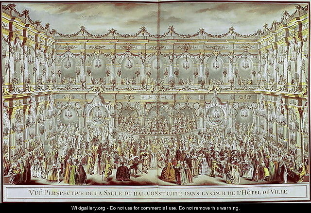 Perspective view of the ballroom constructed in the courtyard of the Hotel de Ville in Paris on the occasion of the Dauphin