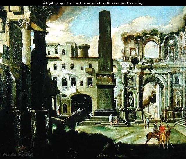 Town Scene in Italy with Ancient Ruins - Viviano Codazzi