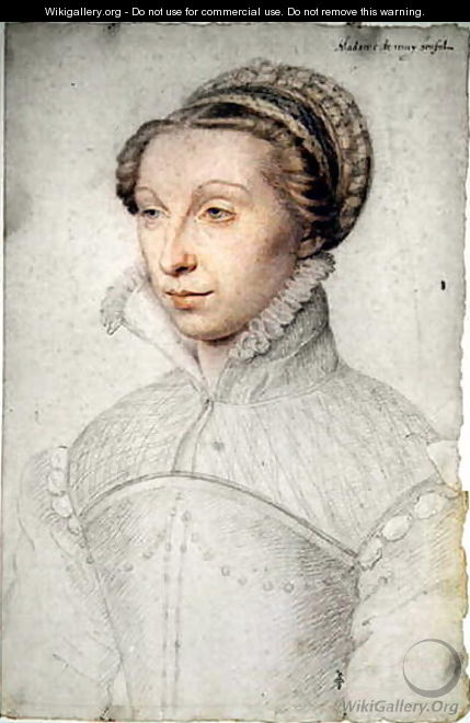 Uncertain portrait of a Lady called Madame de Mouy Siant-Phal, probabely Jeanne de Chantelou (c.1525-after 83), femme de Louis de Vaudrey, seigneur de Mouy et de Saint-Phal, c.1570 - (studio of) Clouet