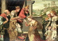 Esther before King Ahasuerus with Haman being sent to the Gallows beyond, 1577 - (studio of) Claeissens, Anthuenis (1536-1613)