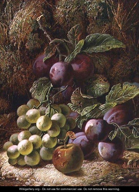 Still Life with Plums and Grapes - Oliver Clare