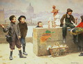 Young Pedlars on the Pont Des Arts, Paris - Paul Charles Chocarne-Moreau