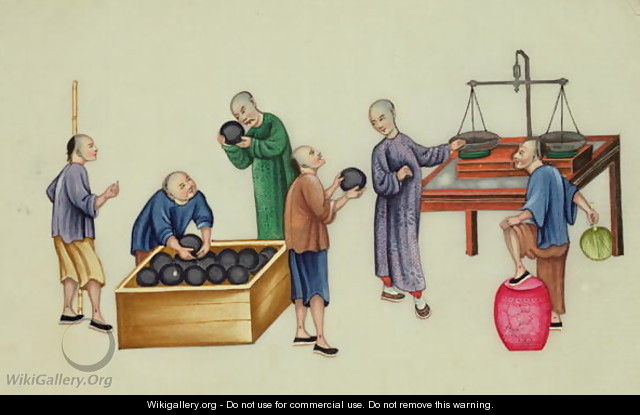 Chinese dealers testing and weighing opium, from 