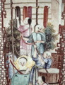 Detail from a vase depicting men dyeing silk - Anonymous Artist