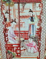 Detail from a vase depicting women spinning silk - Anonymous Artist