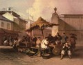 A Group of Chinese eating outside church of San Domingo - George Chinnery