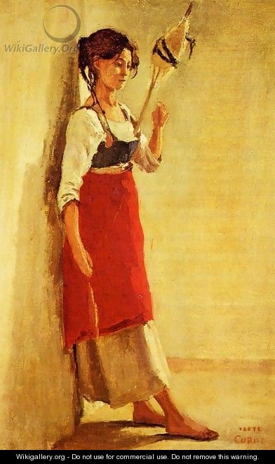 Young Italian Woman from Papigno with Her Spindle - Jean-Baptiste-Camille Corot