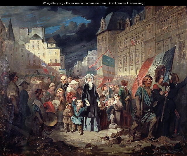 Madame Lamartine adopting the children of patriots killed at the barricades in Paris during the Revolution of 1848, 1848 - François Claudius Compte-Calix