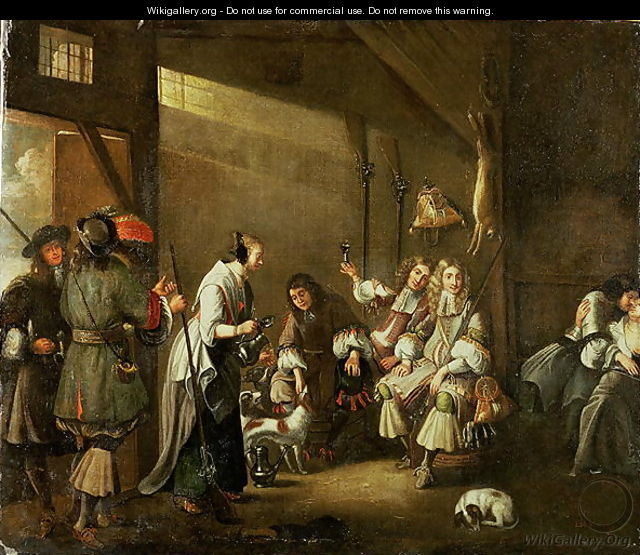Cavaliers and Companions Carousing in a Barn - Edwart Collier