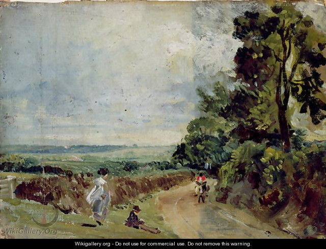 A Country road with trees and figures - John Constable