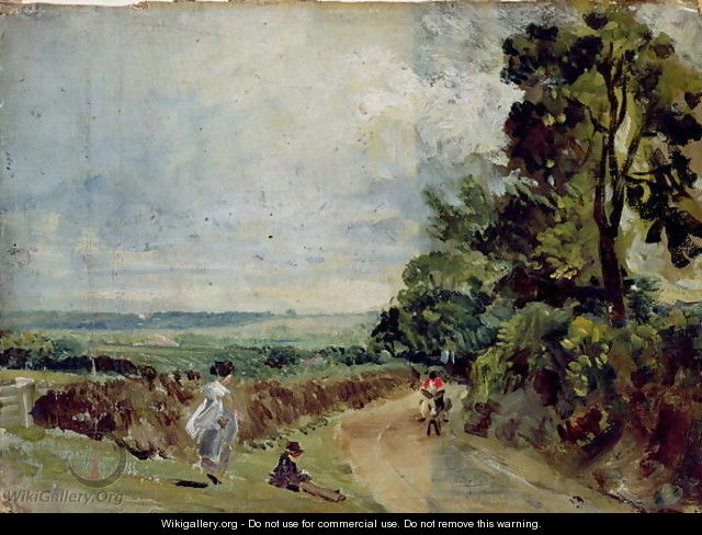 A Country road with trees and figures - John Constable A Country road with trees and figures - John Constable