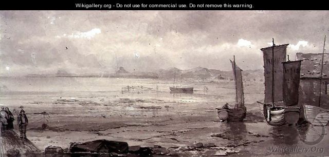 Seashore Study: Low Tide, with Fishing Boats and Fisherfolk - William Collins