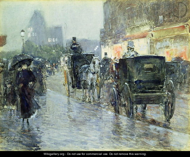 Horse Drawn Cabs at Evening, New York, c.1890 - Childe Hassam