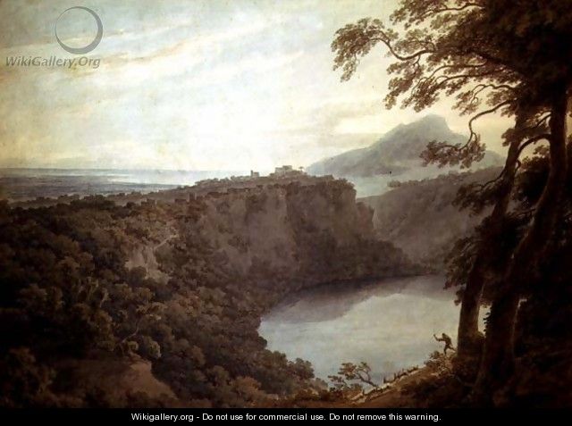The Lake of Nemi and the town of Genzano - John Robert Cozens