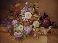 Roses, Convolvuli and other Flowers on a Ledge - Alexandre Couronne