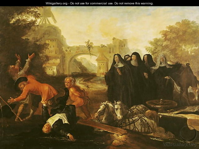 The Abbess of Etival Returning to Le Mans with Four Nuns, from Roman Comique
