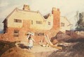 Cottages with a Washerwoman (Elm Hill, Norwich) c.1808-9 - John Sell Cotman