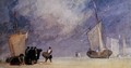 Figures of the Shore Unloading a Boat at Low Tide - John Sell Cotman