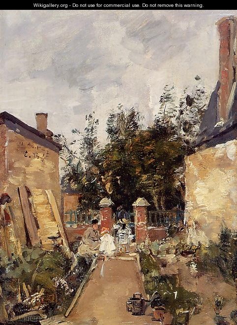 Madame S with Her Children in Their Garden at Trouville - Eugène Boudin
