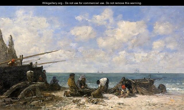 Etretat: Fishermen on the Beach - Eugène Boudin