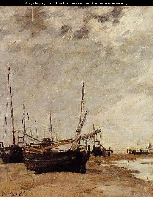 Low Tide, Grounded Sailboats - Eugène Boudin