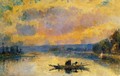 The Ferry at Bouille, Sunset - Albert Lebourg