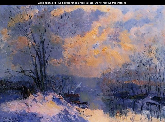 The Small Branch of the Seine at Bas-Meudon: Snow and Wiinter Sun - Albert Lebourg