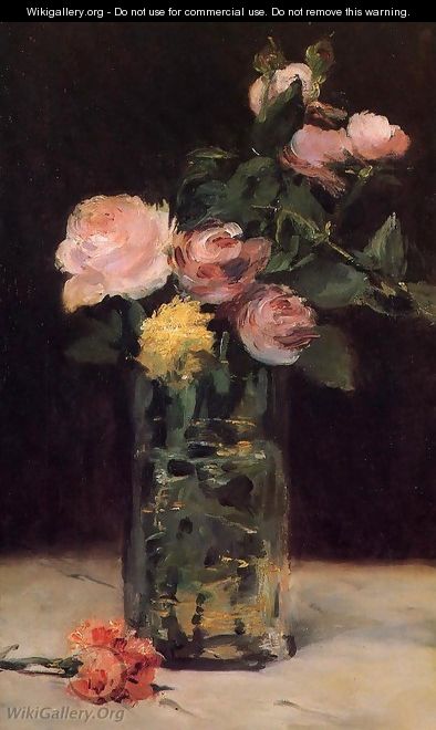 Roses in a Glass Vase - Edouard Manet Roses in a Glass Vase - Edouard Manet