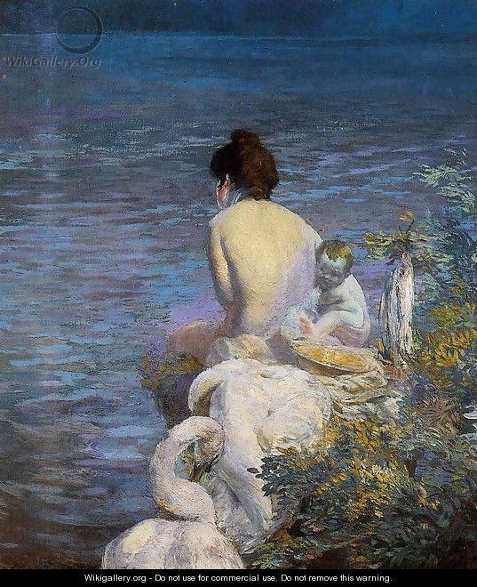 Bather with Child and Swan by the Sea - Paul Albert Besnard