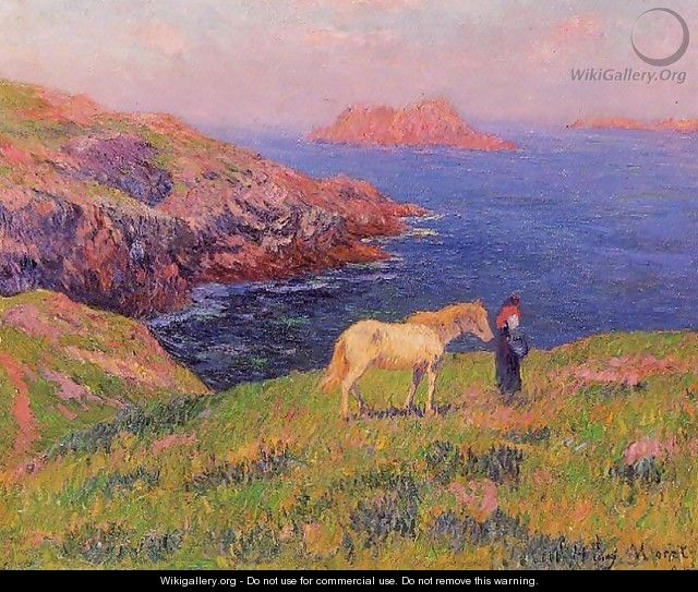 Cliff at Quesant with Horse - Henri Moret
