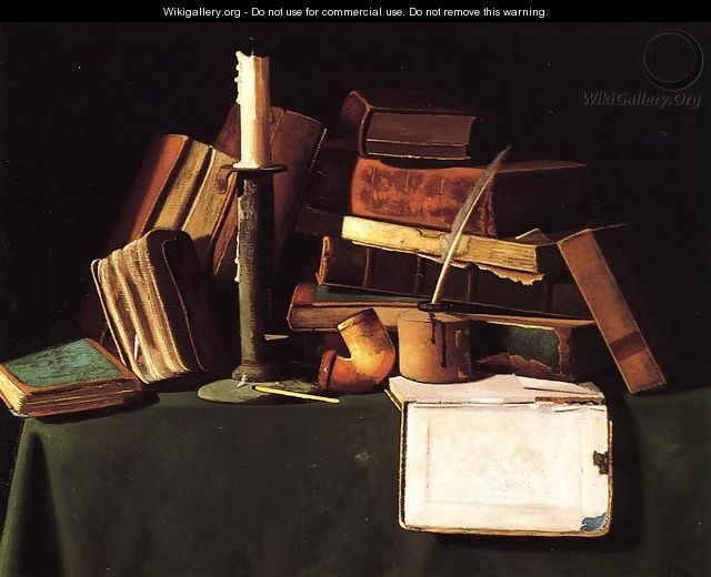 Still Life with Candle, Pipe and Books - John Frederick Peto