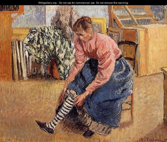 Woman Putting on Her Stockings - Camille Pissarro