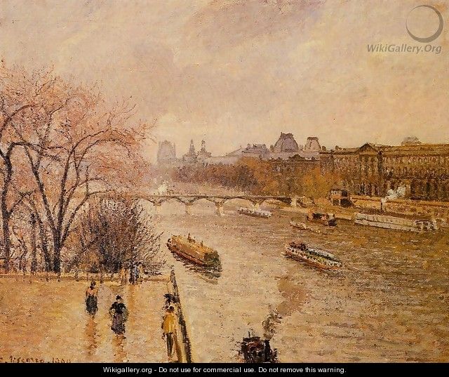 The Louvre: Afternoon, Rainy Weather - Camille Pissarro