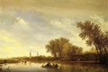 A River Landscape with Boats and Chateau - Salomon van Ruysdael