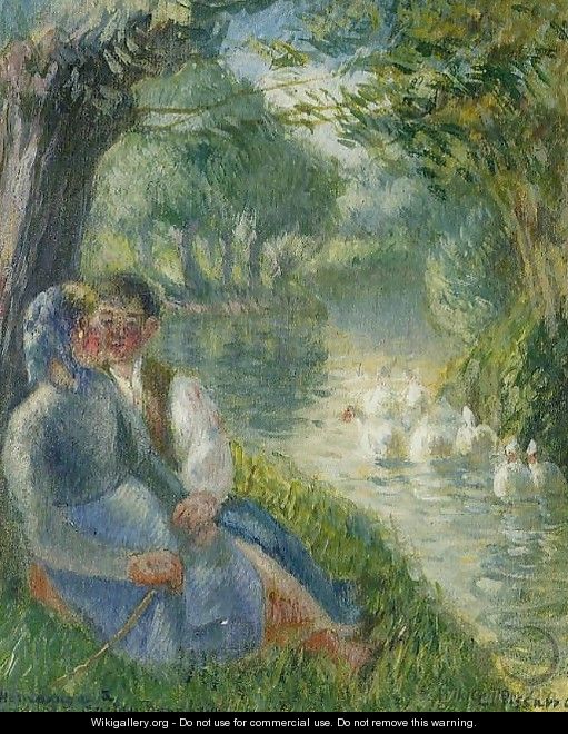Lovers Seated at the Foot of a Willow Tree - Camille Pissarro
