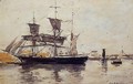 Three Masted Ship at Dock - Eugène Boudin