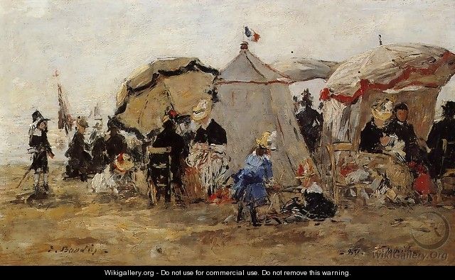 Woman and Children on the Beach at Trouville I - Eugène Boudin