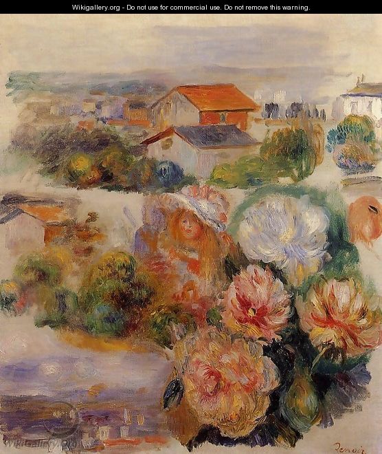Landscape, Flowers and Little Girl - Pierre Auguste Renoir