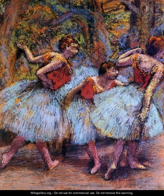 Three Dancers, Blue Skirts, Red Blouses - Edgar Degas