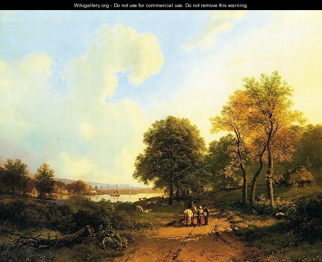 Peasants on a Path by a River - Barend Cornelis Koekkoek