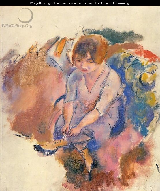 Young Woman Putting on Her Socks - Jules Pascin