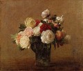 Roses in a Glass Vase - Ignace Henri Jean Fantin-Latour