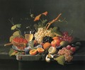 Fruit on a Marble Ledge with Wine Glass - Severin Roesen