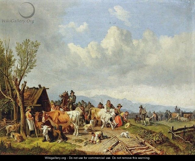 The Village Cattle Market - Heinrich Bürkel